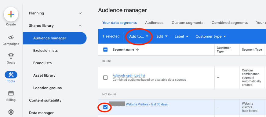 select audience in Google Ads